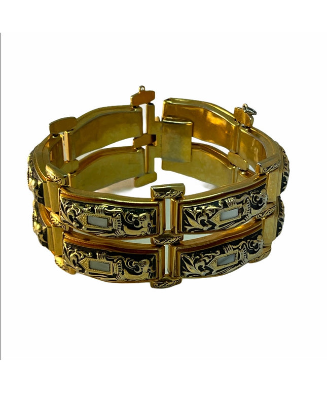 Vintage c1960s Damascene Gold plate heavy thick bangle