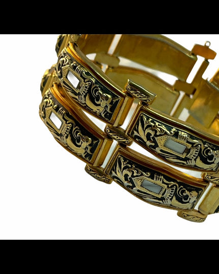 Vintage c1960s Damascene Gold plate heavy thick bangle