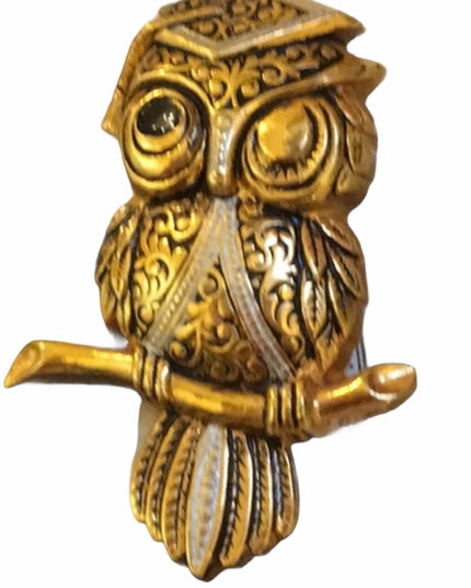 Vintage Damascene Gold finish Owl fancy brooch Spain