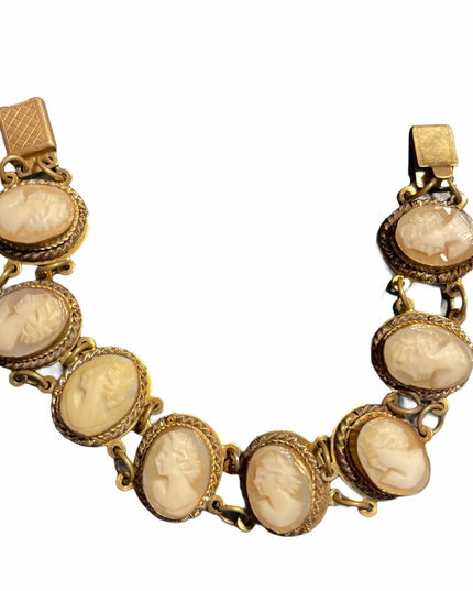 Vintage Brass fancy shell cameo link bracelet