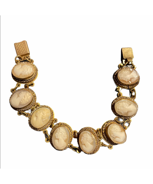 Vintage Brass fancy shell cameo link bracelet
