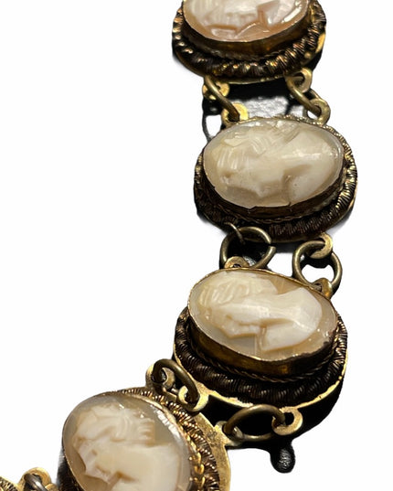 Vintage Brass fancy shell cameo link bracelet