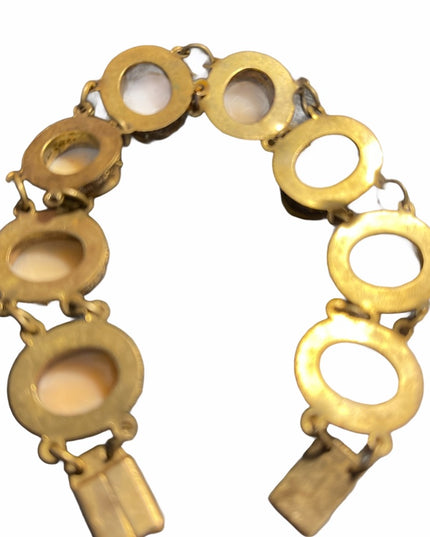 Vintage Brass fancy shell cameo link bracelet