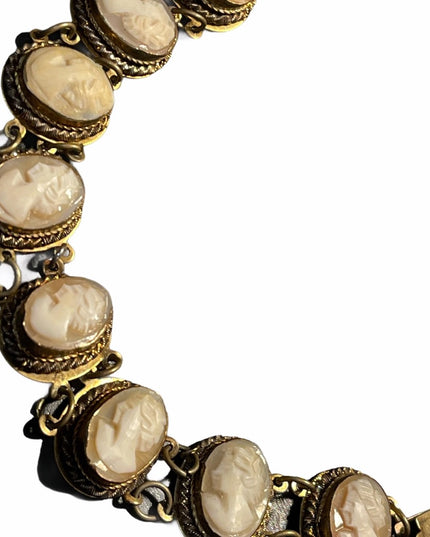 Vintage Brass fancy shell cameo link bracelet