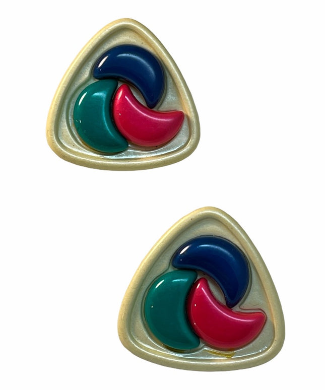 Vintage 1970s Colorful Chunky metal & resin plastic groovy earrings
