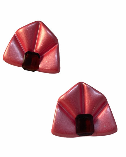Vintage hot pink crystal chunky resin plastic groovy pink earrings 1970s