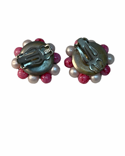 Vintage pink chunky resin plastic groovy clip on earrings 1960s