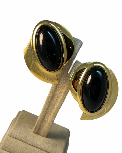 Vintwge large chunky gold Finish black resin metal clip on earrings