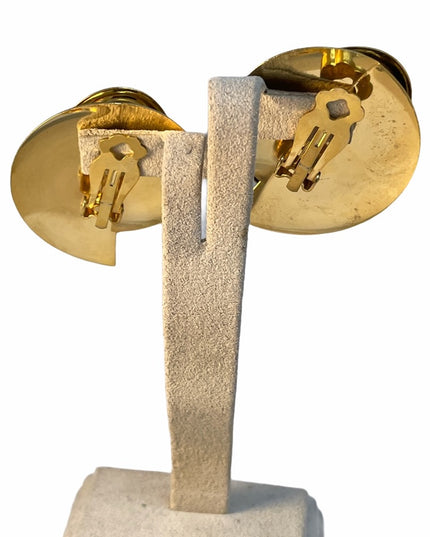 Vintwge large chunky gold Finish black resin metal clip on earrings
