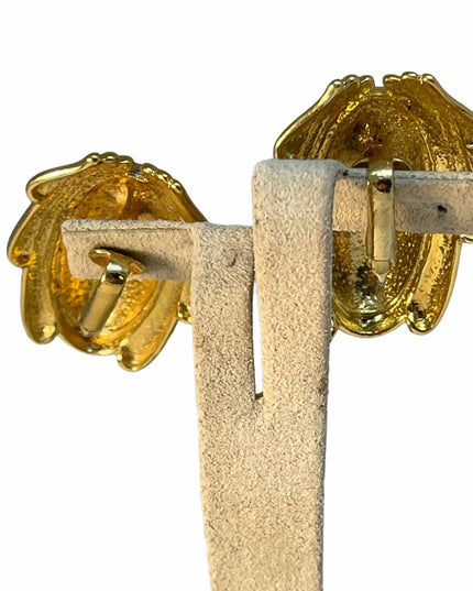 Vintage 1980s gold Finish yellow enameled  clip on chunky earrings