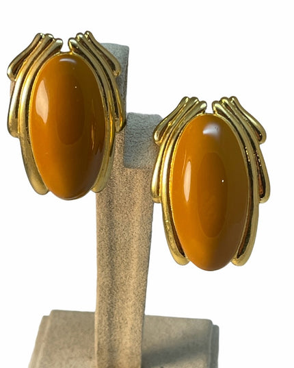 Vintage 1980s gold Finish yellow enameled  clip on chunky earrings