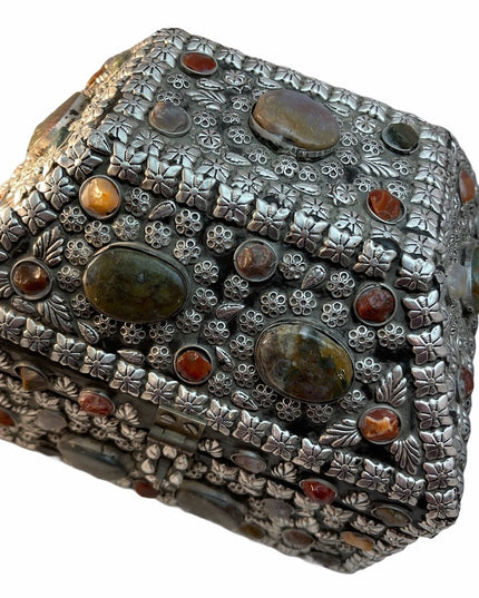 Vintage Stone covered silver large box handmade