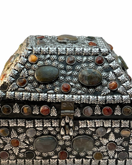 Vintage Stone covered silver large box handmade