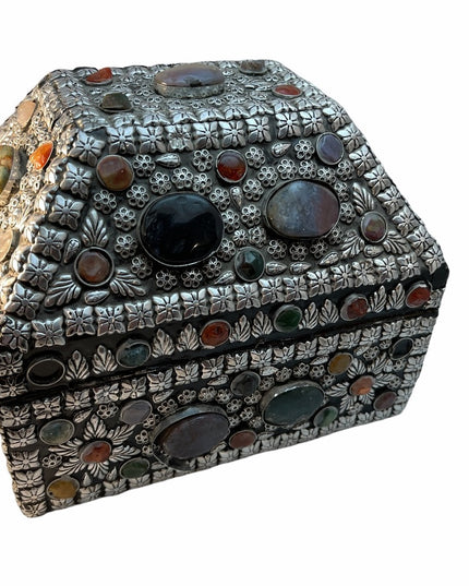 Vintage Stone covered silver large box handmade