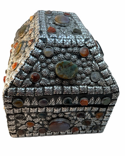 Vintage Stone covered silver large box handmade