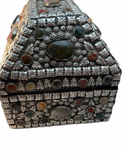Vintage Stone covered silver large box handmade