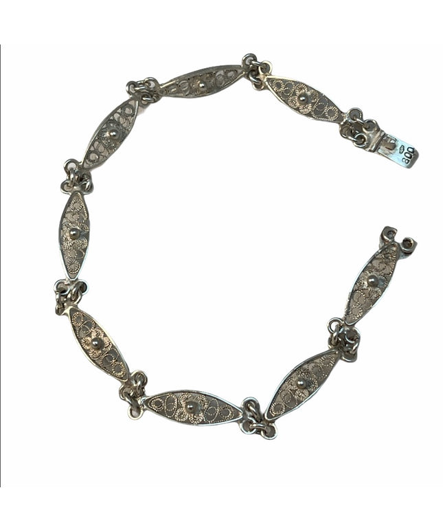 Vintage 800 silver filagree link bracelet c1940s