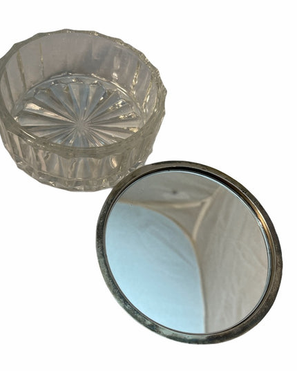 Vintage Silver plate ornate powder trinket mirror