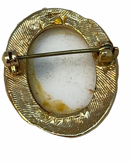VTG Limoges style Cameo brooch lady gold finish