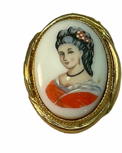 VTG Limoges style Cameo brooch lady gold finish