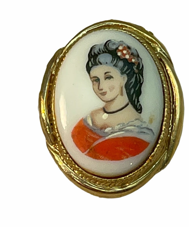 VTG Limoges style Cameo brooch lady gold finish