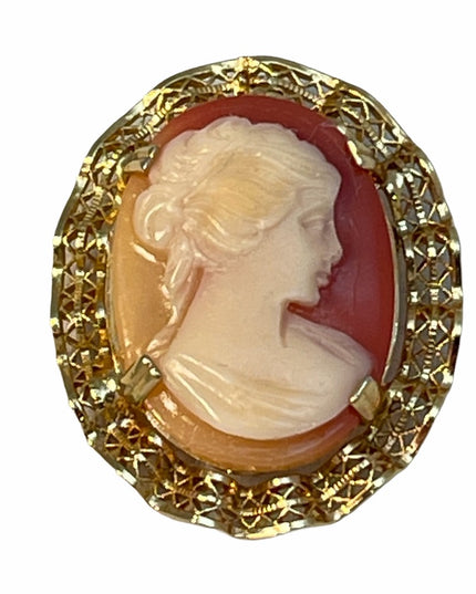 VTG 12k GF gold Carved shell cameo brooch filagree