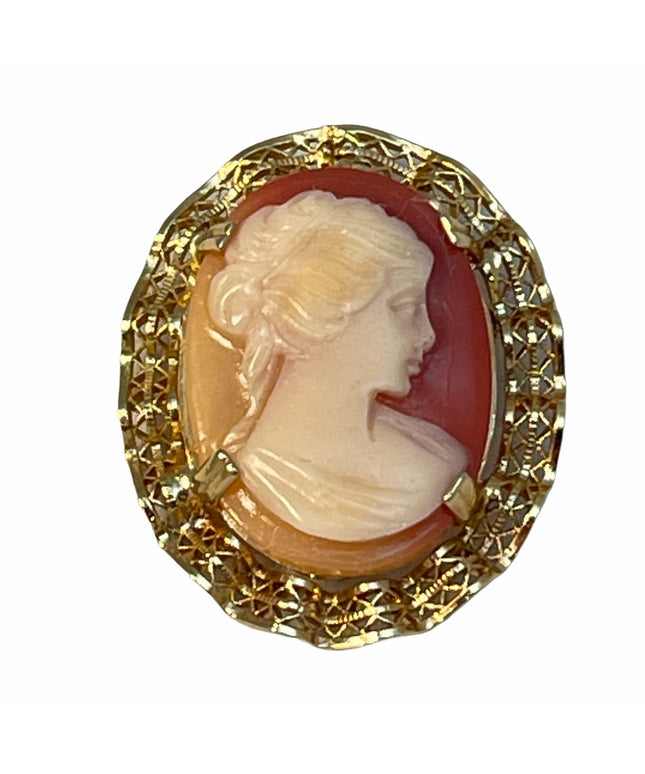 VTG 12k GF gold Carved shell cameo brooch filagree