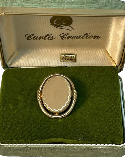 VTG Curtis Creations 12k gF Cameo brooch In Box