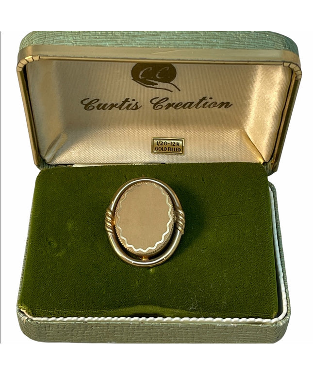 VTG Curtis Creations 12k gF Cameo brooch In Box