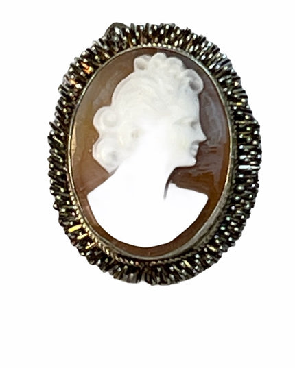 VTG 1960s Camexco Italy 800 Silver Cameo carved shell brooch