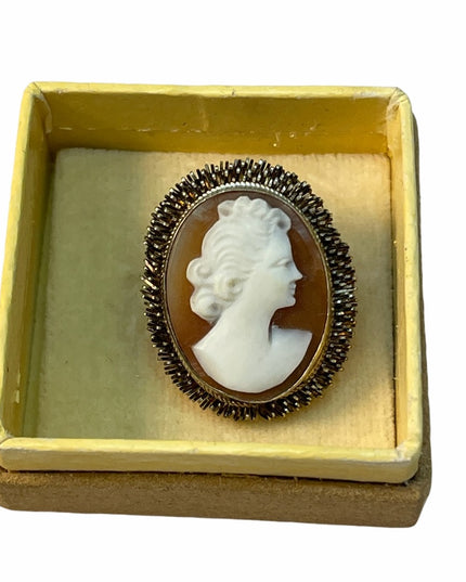 VTG 1960s Camexco Italy 800 Silver Cameo carved shell brooch