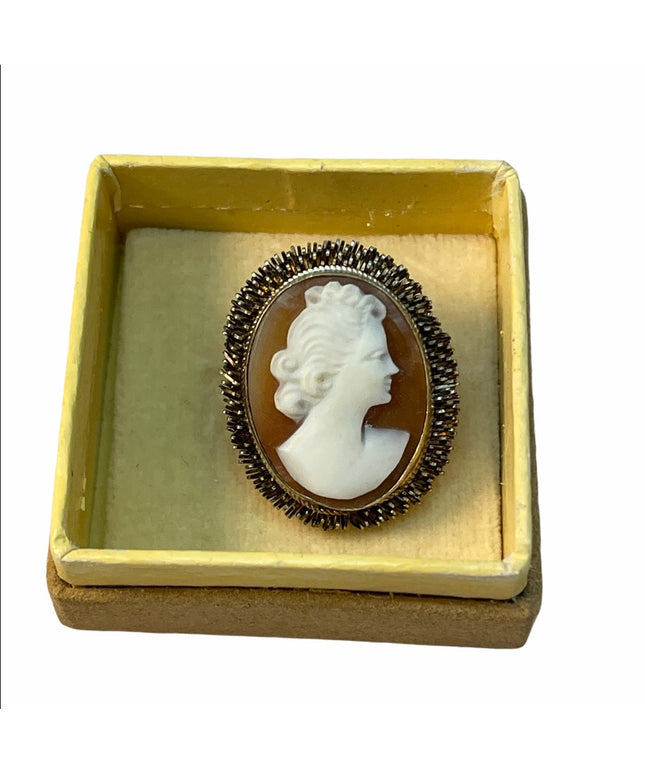 VTG 1960s Camexco Italy 800 Silver Cameo carved shell brooch
