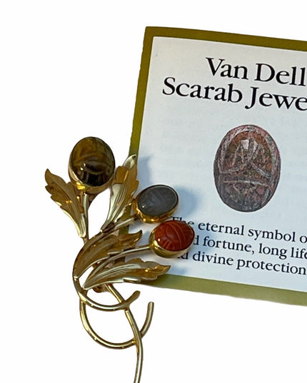 VTG 14k GF Gold Van Dell Scarab stone brooch