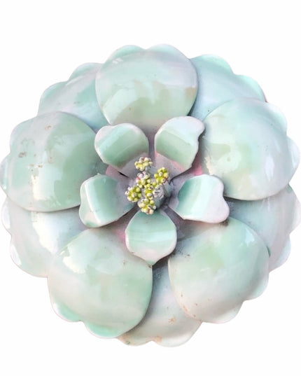 Vintage 1960s Flower metal brooch green pastel