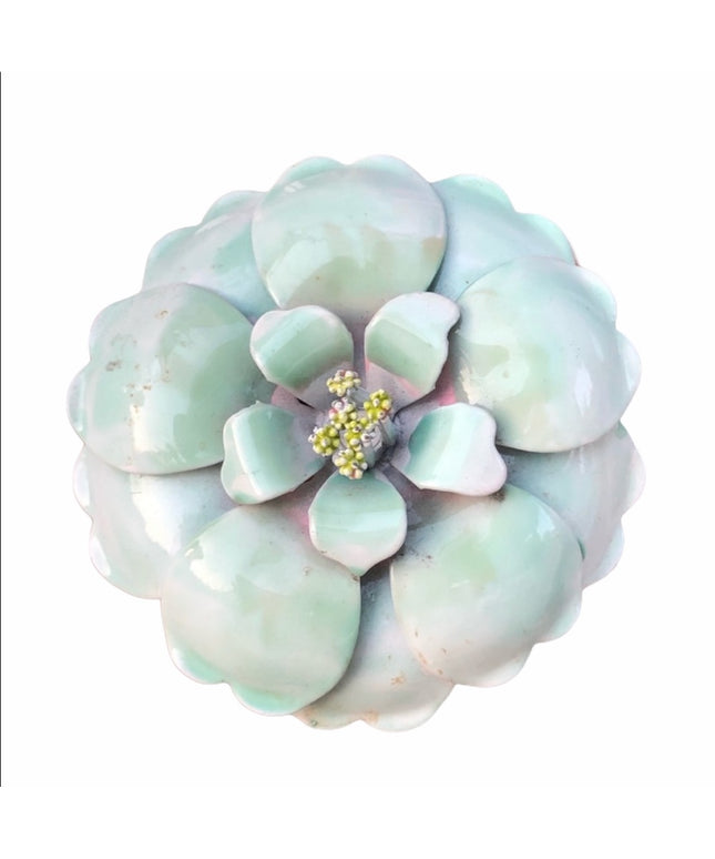Vintage 1960s Flower metal brooch green pastel