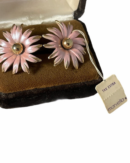 VTG Pink enamel Gold finish Marvella Cufflinks NWT