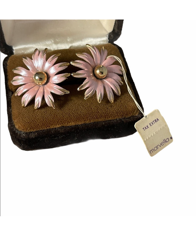 VTG Pink enamel Gold finish Marvella Cufflinks NWT