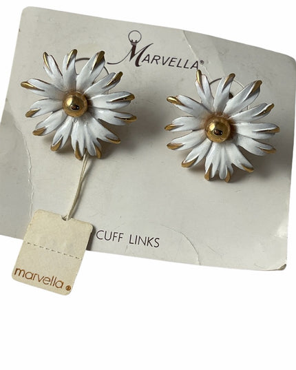 Vintage Marvella Cufflinks daisey New White