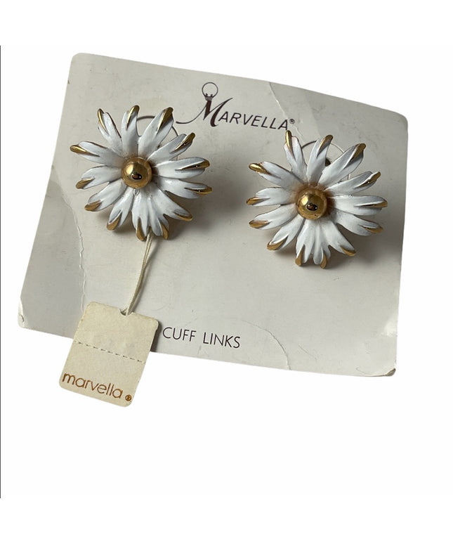 Vintage Marvella Cufflinks daisey New White