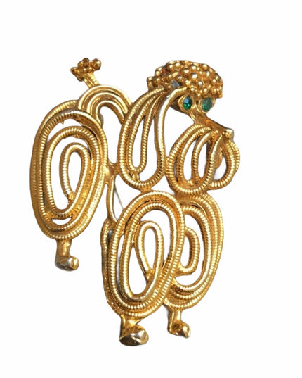 Vintage 1960s Large gold DOG brooch poodle