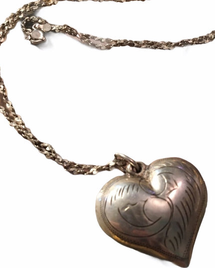 Vintage sterling silver 925 Large etched puff heat necklace
