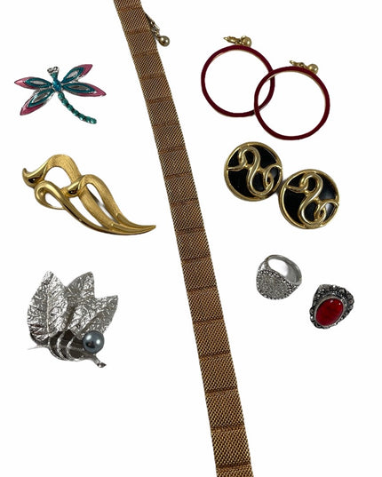 VTG jewelry lot Choker clip on brooches gold