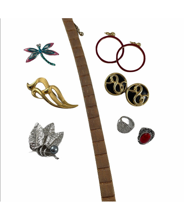 VTG jewelry lot Choker clip on brooches gold