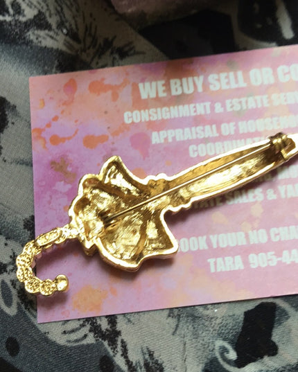 Vintage Gold rhinestone unbrella brooch so…