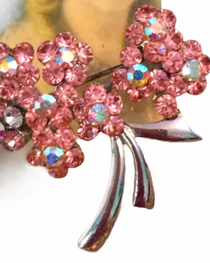 Vintage pink crystal flower brooch