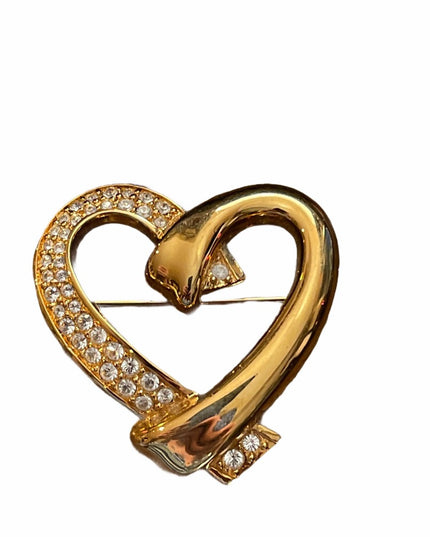- Gold heart crystal brooch
