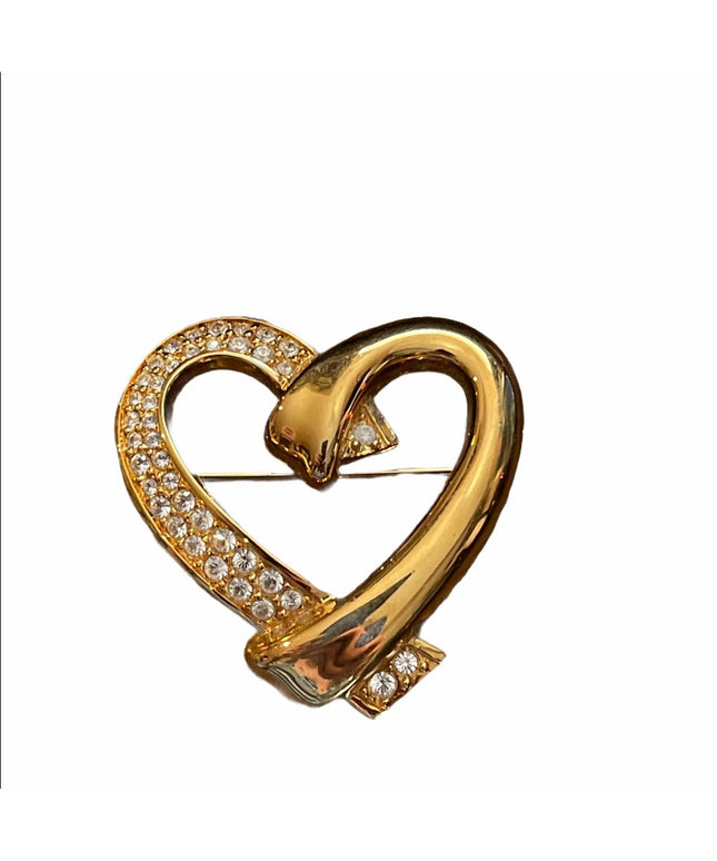 - Gold heart crystal brooch