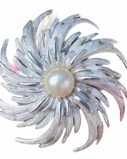 Vintage Sarah Cov Silver faux pearl swirl brooch