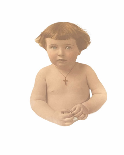 Beautiful Antique Framed Baby photo crucifix child Victorian 1922