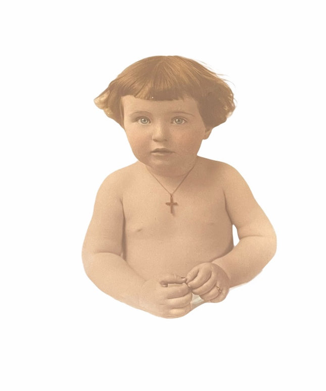 Beautiful Antique Framed Baby photo crucifix child Victorian 1922